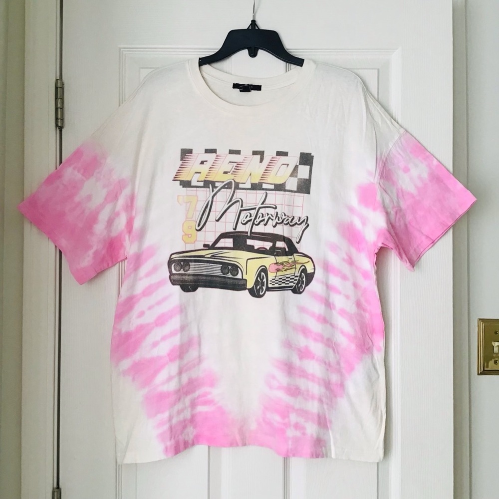 Pink & White Tie Dye Oversized Race Car Tee
